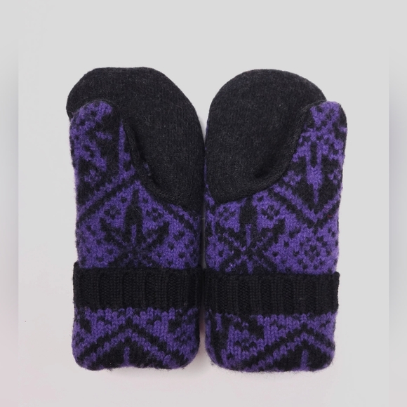 Upcycled Wool Black Purple Sweater Mittens Sherpa Fleece Lined NEW Adult M/L - Picture 3 of 9